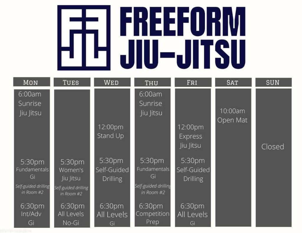 Picture of Free Form Jiu Jitsu's Current Class Schedule